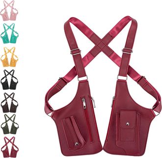 Generic Premium Leather Adjustable Underarm Shoulder Bag for Men - Anti-Theft Crossbag Sling with Hidden Pocket, for Travel & Cycling (Red)