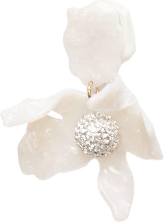 Lele Sadoughi Lele Sadoughi Marbled Acrylic Flower Silver Crystals Clip On Earrings