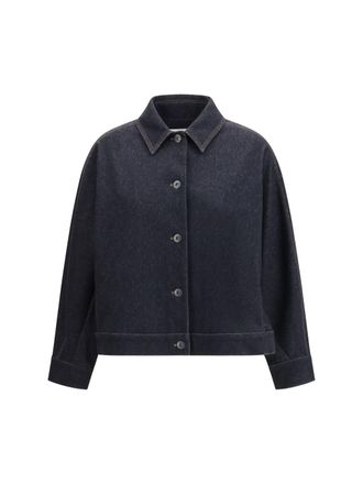 Max Mara Denim-Print Jersey Jacket - Navy