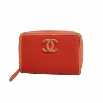 Chanel Red Color Leather Coin Purse/Coin Case (Pre-Owned)