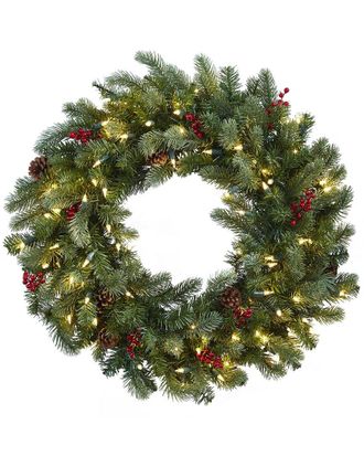 Nearly Natural 30In Lighted Pine Wreath With Berries & Pinecones