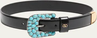 Valentino Garavani VLogo Signature Brushed Calfskin Belt, 30mm