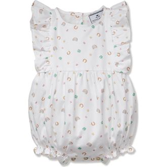 Petite Plume Ruffle Cotton Blend Twill Romper in White at Nordstrom, Size 12-18M