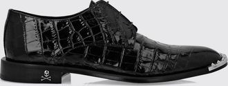 Philipp Plein Derby in pelle spazzolata con stampa coccodrillo e punta affusolata