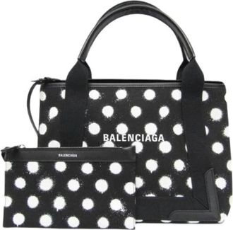 Balenciaga Pre-owned Navy Cabas S Stippenprint - Dames - Vintage Shopper - Zwart - ONE Size - Leer - Vintage