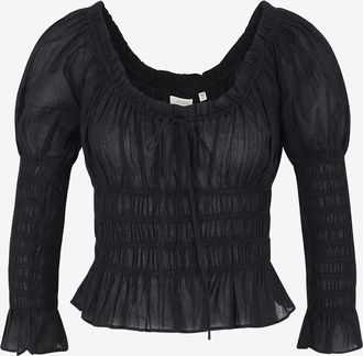 D&ocirc;en Transparente Bluse mit V-Ausschnitt und Puff&auml;rmeln Baptisia