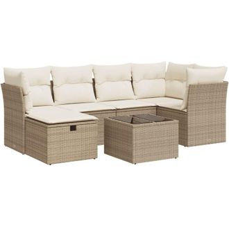 vidaXL Vidaxl - Set Sof&aacute;s De Jard&iacute;n 7 Piezas Y Cojines Rat&aacute;n Sint&eacute;tico Beige