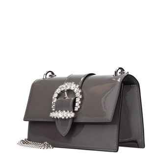 Jimmy Choo London Crystal-Buckle Patent Leather Shoulder Bag - Gray