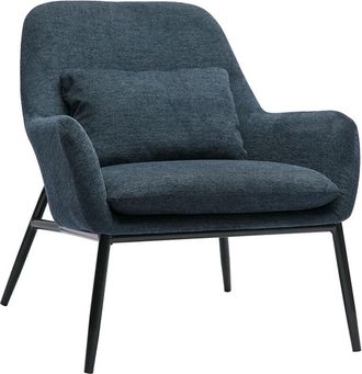 Miliboo Sill&oacute;n De Dise&ntilde;o En Tela Efecto Terciopelo Texturado Azul Oscuro Y Metal Negro Maxine