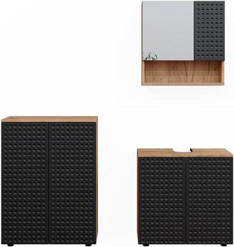 Vicco Conjunto de muebles de baño Irma, Lunares antracita, 3 partes, con base de 60 cm