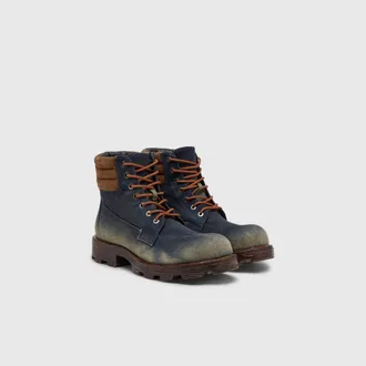 Diesel D-Hammer-Combat boots in denim and suede - Boots - Man - Blue