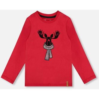 Deux par Deux Jersey T-Shirt with Moose in Cherry Red at Nordstrom, Size 24M