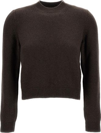 Khaite Crewneck Brown Knit Sweater With Ribbed Trim