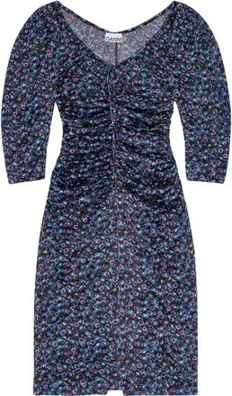 Ganni gathered satin midi dress - women - Recycled Polyester/Elastane - 38 - Black