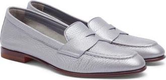 Santoni Womens Tumbled Leather Penny Loafer in Silver at Nordstrom, Size 7.5