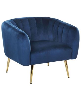 Beliani Sill&oacute;n terciopelo azul oscuro