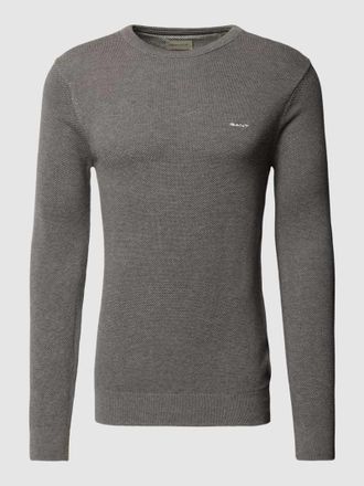 GANT Strickpullover mit Label-Stitching in Dunkelgrau Melange, Größe XXL