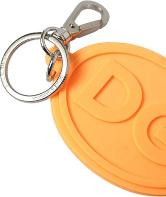 Dolce & Gabbana Womens Orange Rubber Dg Logo Silver Brass Metal Keyring Keychain Accessory