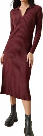 Lilla P Long Sleeve Rib Henley Dress In Dark Cherry