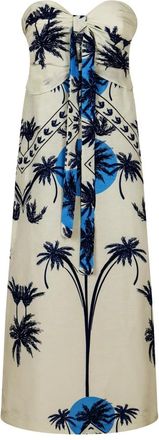 Raquel Diniz Linnen Zijden Jurk Sweetheart Neckline Smocked - Dames - Casual kleedjes - Beige - S - Linnen - Kleedjes