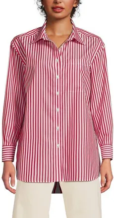 Lands End No Iron Oversized Poplin Extra Long Tunic in White/compass Red Stripe at Nordstrom, Size Xx-Small