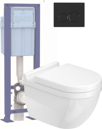 Duravit Pack Inodoro Suspendido Sin Reborde Duravit Starck + Asiento + Soporte Siamp + Placa Negra