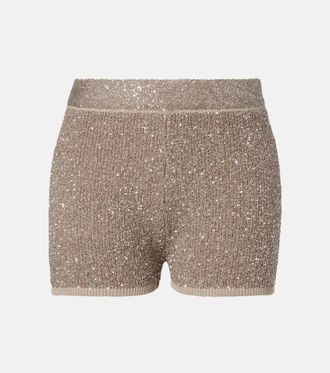 Brunello Cucinelli Sequined ribbed-knit cotton shorts