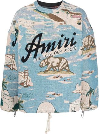 Amiri logo-print drawstring cotton jumper - men - Cotton - XXXL - Blue