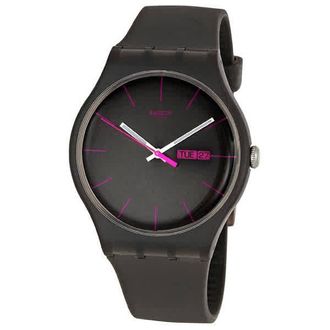 Swatch Rebel Brown Dial Brown Rubber 41 mm Watch SUOC700
