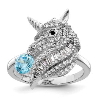 Diamond2Deal Sterling Silver Rhodium-plated Polished Cubic Zirconia Unicorn Ring