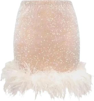 Santa Brands Witte Mesh Mini Rok met Veren - Dames - Korte rokken - Wit - Xs/S - Rokken