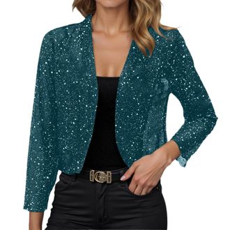 Generic Sequin Jacket Women Sparkly Cardigan Ladies Sparkly Evening Tops Cardigan Jacket Ladies Shiny Open Front Cropped Tops Glitter Party Evening Thin Cockt