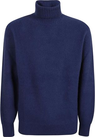Eleventy Luxueuze Blauwe Trui - Heren - Coltruien - Blauw - L - Wol - Truien & Vesten