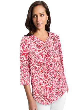 Jessica London Stretch Cotton Henley Top in Pink Feather at Nordstrom, Size Medium