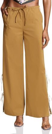 Avec Les Filles Side Tie Wide Leg Pants in Ochre/White Stripe at Nordstrom, Size X-Large
