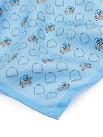 Oliver Brown Horse and Stirrup Pocket Square - Pale Blue