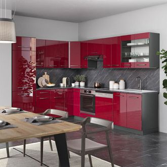 Vicco Cocina Esquinera Fame-line, Burdeos Brillo Intenso/antracita, 227 X 60 Cm Sin Encimera