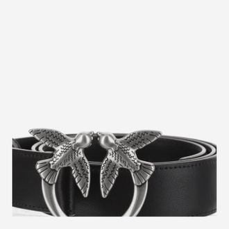 Pinko Womens Leather Belt Love Birds Buckle Black