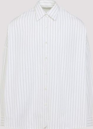 Dries Van Noten White Navy Blue Striped Shirt