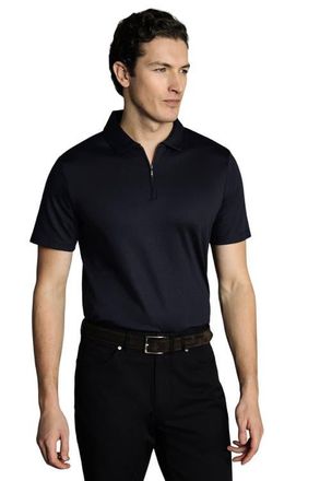 CHARLES TYRWHITT Plain Short Sleeve Zip Jersey Polo in Navy at Nordstrom, Size Medium S