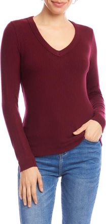 Karen Kane Rib V-Neck Long Sleeve Top in Wine at Nordstrom, Size X-Small P