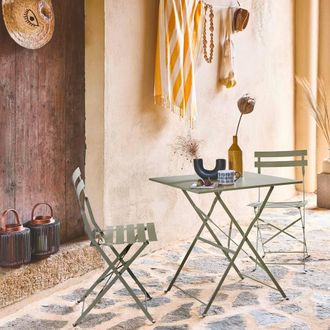 Sweeek Square 2-seater Folding Metal Bistro Garden Table With 2 Chairs in Green