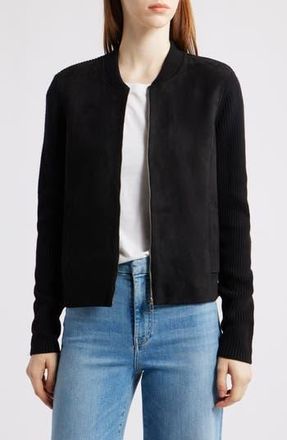 Nic+Zoe Mixed Media Bomber Jacket in Black Onyx at Nordstrom Rack, Size X-Large