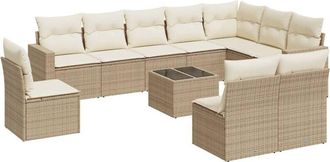 vidaXL Set De Sof&aacute;s De Jard&iacute;n 11pzas Con Cojines Rat&aacute;n Sint&eacute;tico Beige Vidaxl