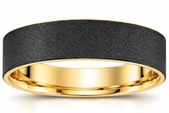 Pompeii3 14k Yellow & Black Gold Mens Satin Finish Flat Comfort Fit Wedding Band