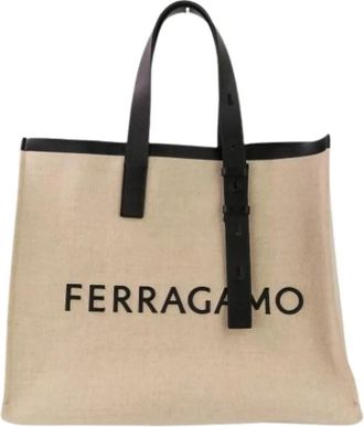 Ferragamo Pre-owned Logo Canvas Tote Bag - Heren - Vintage Shopper - Beige - ONE Size - Vintage