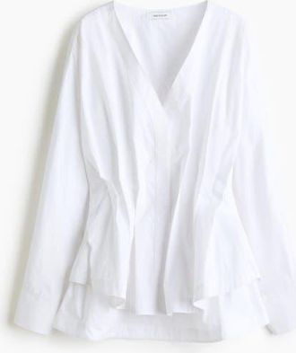 H&M Waisted Cotton Blouse in White at Nordstrom, Size Medium