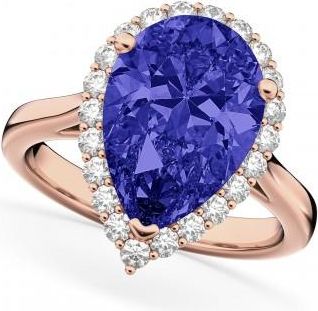 Allurez Pear Cut Halo Tanzanite & Diamond Engagement Ring 14K Rose Gold 8.34ct