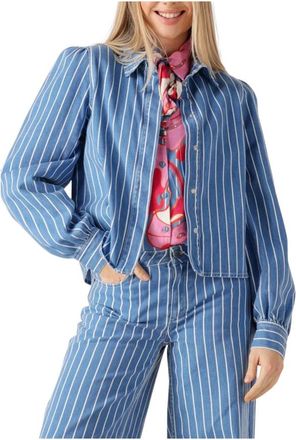 Pom Amsterdam Overhemden, Dames, Blauw, M, Denim, Dames Blouses Blouse Denim Stripes Blue