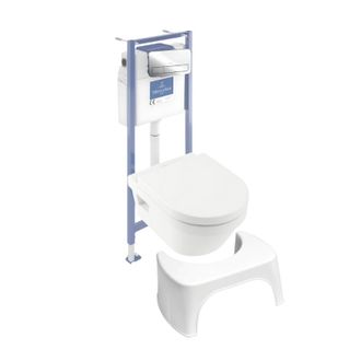 Villeroy & Boch Pack Inodoro Sin Reborde Villeroy Et Boch Architectura Con Asiento + Estructura De Soporte De Suelo Y Pared Viconnect Pro + Placa Cromada Brillante + 